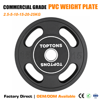 Plaques de poids en PVC à 4 trous TOPTONS, vente directe usine, plaques de poids pour haltères de 2,5 kg à 25 kg pour l'entraînement à domicile et en salle de sport