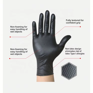 Gants d'examen en nitrile jetables noirs en gros d'usine, bouts des doigts à pois diamantés, usage général, 8 MIL d'épaisseur, durables - Product Image 2