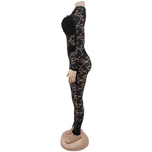 ZHEZHE Tuta Intera Sexy ed <span class=keywords><strong>Elegante</strong></span> da Donna in Pizzo Trasparente, Stile Europeo e Americano, Aderente e Scavata, con Dettagli Cut-out - Product Image 5