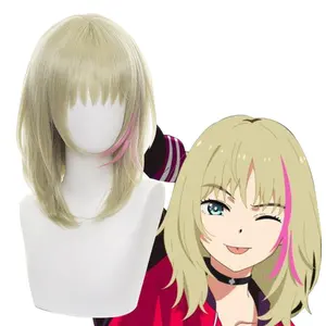 Rika vente en gros Wonder Egg priorité perruque Peluca synthétique Anime résistant à la chaleur perruque mixte Cosplay 35cm court Blonde rose droite