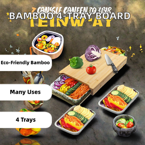 Tabla de Cortar Rectangular Multifuncional de Bambú Ecológico y Duradero Junji, de 1.2 cm de Grosor, con 4 Bandejas para Pan - Product Image 2