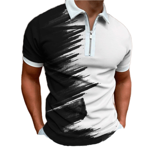 Men's Vintage Retro Zipper for Shirt Polyester/Cotton Casual Polo Short Sleeve T-Shirt <b>Classic</b> Fit Woven Digital Printed Quick - Product Image 1