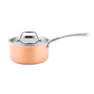 Casserole à long manche en cuivre triple couche <span class=keywords><strong>pour</strong></span> cuisinières à <span class=keywords><strong>induction</strong></span> et à gaz, capacité 1-2L, pot à lait en cuivre avec couvercle en acier inoxydable - Product Image 1
