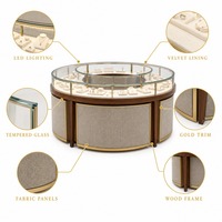 Ensemble de présentoirs sur mesure en bois de noyer courbé pour bijoux et montres, vitrine clé en main avec dessus en verre, vente en gros