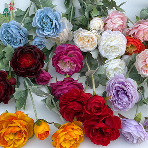 Flores de Seda de Peonía Redondas de Tres Cabezas Austin, Realistas, para Decoración de Bodas y Hogar - Product Image 1