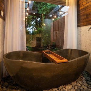 Bañera de Hormigón Negra Contemporánea con Acabado Mate, Bañera Independiente de Cemento Pigmentado para Baño Principal de Lujo B2B - Product Image 5