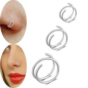 20G Double Hoop Nose Ring for Single Piercing Nose Hoops for Women 8mm Nostril Piercing Jewelry Spiral Strand Nose Ring