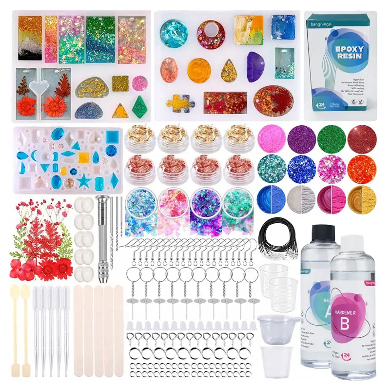 Silicone Resin Jewelry Making Casting Mold Starter Kit for Beginners, 214Pcs Stud Earring Resin Mold