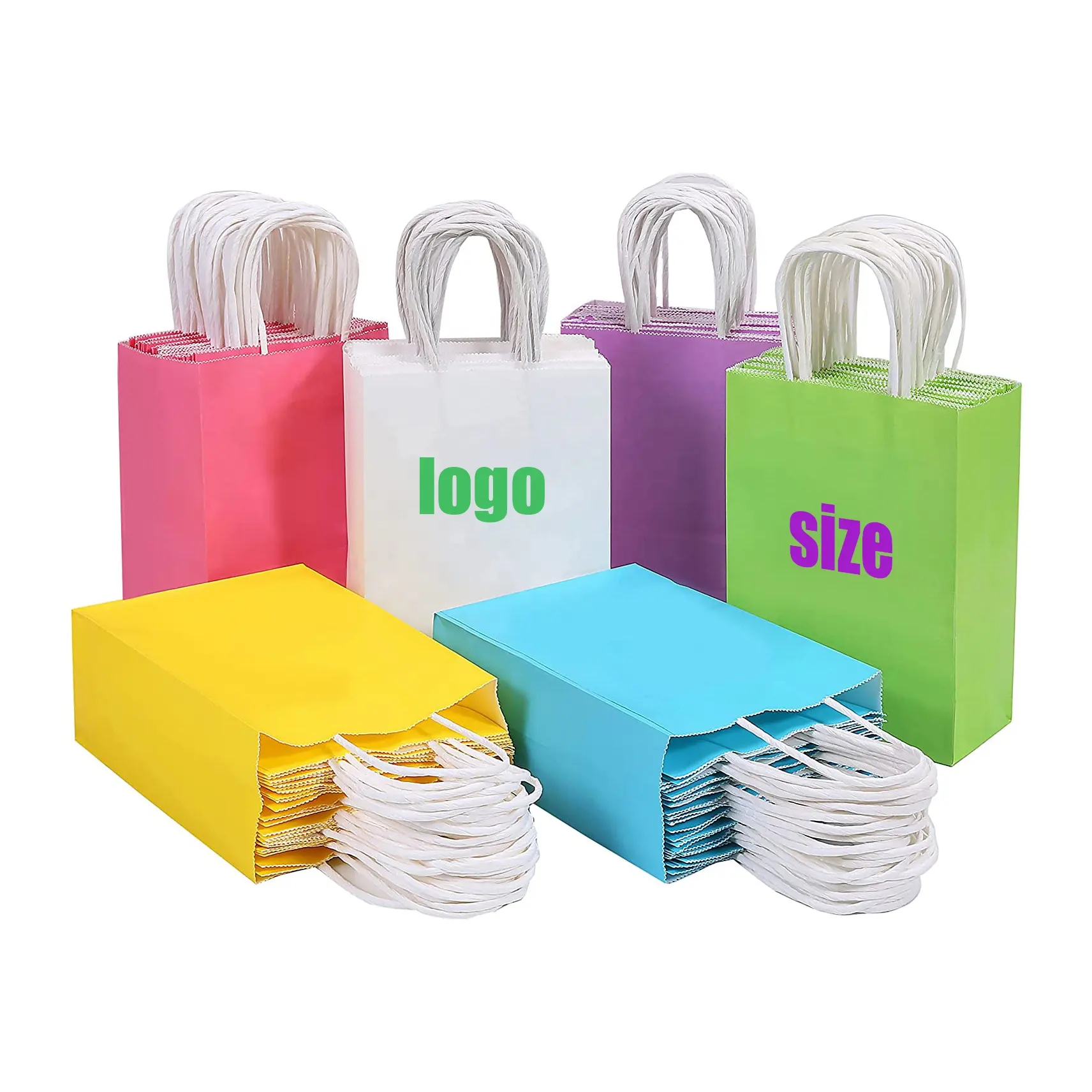 Bolsa de papel personalizada para embalaje, bolsa de papel para compras, regalo de negocios único, pintura con logotipo de la empresa, tamaño a pedido, venta al por mayor