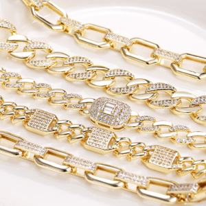 Bracciale di Lusso Leggero Placcato Oro CM14k con Catena Cubana Tempestata di Diamanti, Gioielleria all'Ingrosso di Moda per Uomo e Donna - Product Image 2