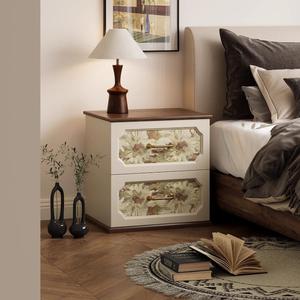 Vintage Printed Drawer Nightstand Solid Wood Bedroom <b>Storage</b> <b>Side</b> <b>Table</b> - Product Image 1