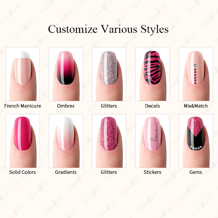 Wholesale Custom High Quality 24pcs False Nail French Luxury Mix Handmade Acrylic Medium Square Soft Gel Press on Nails