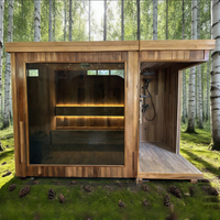 Sauna Exterior de Madera Sólida de Lujo para 5-6 Personas con Baño de Hielo y Cubos de Piedra Caliente Tradicionales, Plataforma de 2 Niveles para Gimnasio y Villa