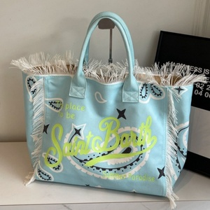 Summer Fashion Macrame Canvas Tote Handbag <b>Large</b> Capacity Print Logo Vacation Leisure <b>Beach</b> Travel Shoulder <b>Bag</b> with Tassels - Product Image 3