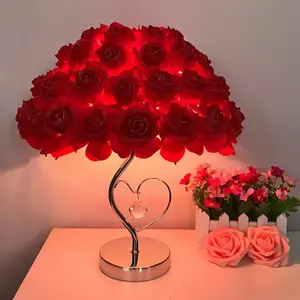 Romantic Rose Flower LED Table Lamp European Style Bedside Night Light Bedroom Home Wedding Party Valentine Decoration