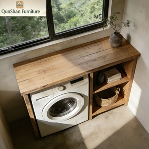 Mobiletto per Lavatrice in Legno Massello Stile Vintage Multifunzionale Integrato <span class=keywords><strong>con</strong></span> Spazio di Archiviazione per <span class=keywords><strong>Bagno</strong></span>, Imballaggio per Spedizione - Product Image 3