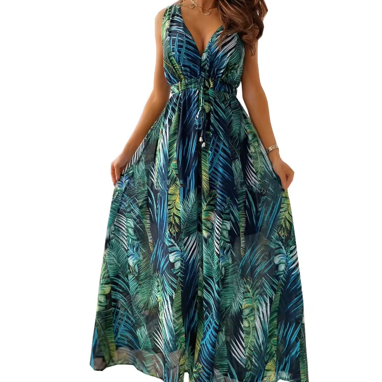 Women's 2025 Latest Dress Printed Suspenders Dress Tourist Holiday Dress|  Alibaba.com