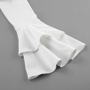 2026 Nieuwe Herfst Groothandel Witte Kant V-hals Jurk Dames Bell Sleeve Geruite Taille Strik Gedrapeerde Paneel Getailleerde Zeemeermin Maxi Lange Jurk - Product Image 6