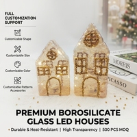 Lampe de nuit LED en verre, fabrication OEM en gros, motif toit à pignon perlé, décoration de Noël pour la maison, en borosilicate froissé