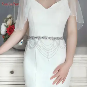YouLaPan S08 Hand Sewn Multipurpose Fringe Beaded Applique, Rhinestone Shoulder Chain Dress Waist Decorative Wedding Belt