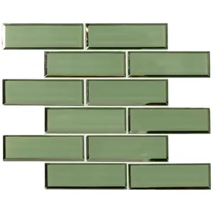 Bright evergreen wall decor kitchen backsplash rectangle shape glass tile mosaics