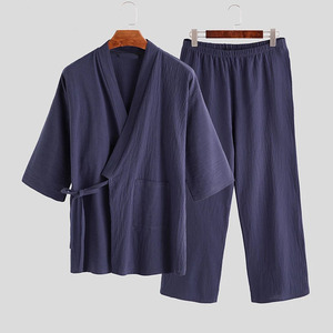 Mens Pigiama Kimono Set di Sesso Maschile Veste Abito 2 Pz/set Accappatoio Degli Indumenti Da Notte Allentato Uomo In Cotone Comodi <span class=keywords><strong>Pigiami</strong></span> Set - Product Image 3