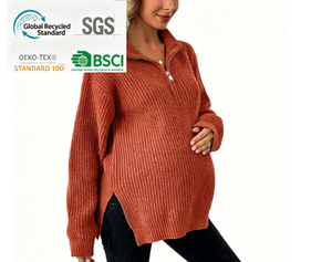 เสื้อสเวตเตอร์คลุมท้องแบบซิป <span class=keywords><strong>1</strong></span>/4 แขนยาว เหมาะสำหรับให้นมบุตร ผ้าถักนิตติ้<span class=keywords><strong>ง</strong></span> 100% คอตตอน สำหรับฤดูร้อน - Product Image 4
