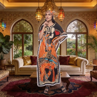 Abaya Maxi Modeste en Polyester Fait Main pour Femme, Élégante et Décontractée, Imprimé Floral, Respirante, Style Musulman, Idéale Automne-Été