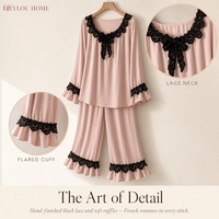 Ensemble pyjama deux pièces d'été en coton pur lavé, haut à manches longues et pantalon long, style minimaliste décontracté pour la maison