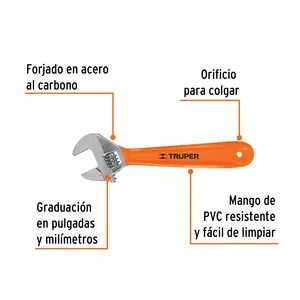 Master con 48 unidades Llave ajustable (periquito) Mango de PVC cromado de 8 ', Truper - Product Image 2