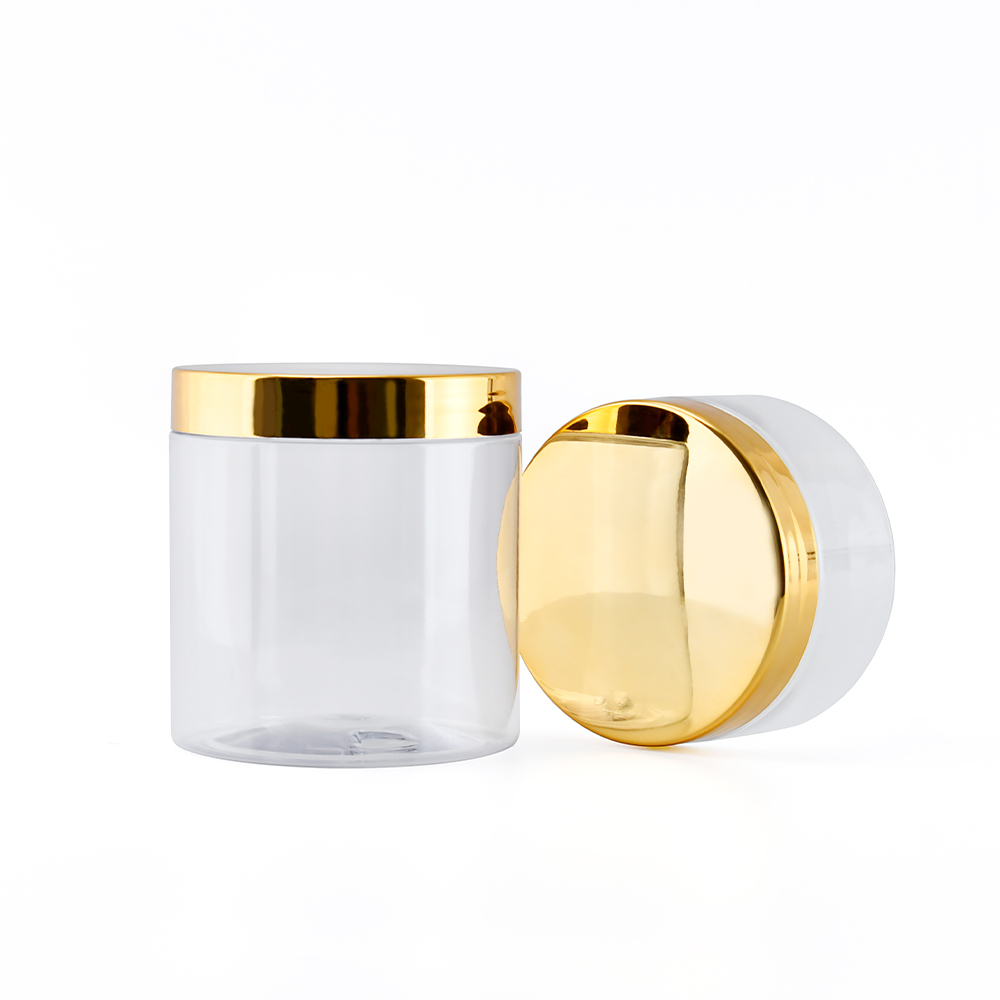 2 oz 4 oz 8 oz 12 oz 16 oz Food Grade PET Plastic Jars Clear Cosmetic Packaging Plastic Jar With Golden Lid
