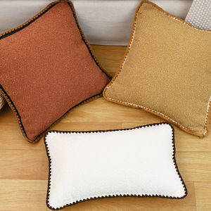 Funda De Almohada nórdica de Color sólido con lazo, funda de cojín de terciopelo, funda de almohada con borde de encaje - Product Image 2