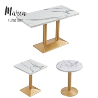 Table carrée de luxe en métal et marbre pour café, restaurant, fast-food, mobilier commercial moderne en bois, vente en gros