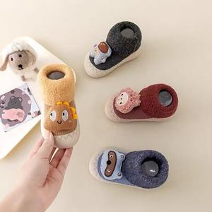 Otoño Invierno infantil antideslizante zapatos de suelo bebé caminar calcetines un año de edad <span class=keywords><strong>10</strong></span> meses forro polar grueso tripulación de punto alto - Product Image 3