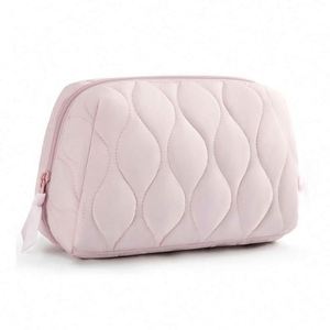Custom Logo Winter Down Cotton Soft Light Weight Puffer Puffy Fluffy Quilted Fabric Makeup Cosmetic <b>Bag</b> Travel Make up Pouch - Product Image 6