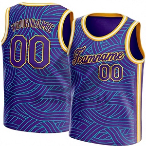 Custom Sublimated Basketball Jersey <b>Purple</b> Blue Geometric Pattern Breathable Mesh <b>Tank</b> <b>Top</b> Unisex Adult Regular Fit - Product Image 1