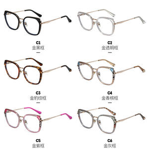 Monture de lunettes carrée en métal Tr90 87319, anti-lumière bleue, monture complète, unisexe, verres optiques avec lentilles AC et imprimé léopard - Product Image 2