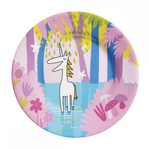 Plato de Melamina Irrompible para Niños, Redondo, Azul, con Dibujo Animado de Niña Sosteniendo una Bola de Nieve - Product Image 3
