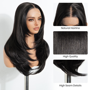 Peluca de Cabello Sintético con Frente de Encaje, Ondas Naturales, Resistente al Calor, Fibra de Alta Temperatura, Sin Pegamento - Product Image 1