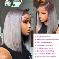 Venta al por mayor de pelucas bob de cabello humano con frontal de encaje 5x5, densidad 250%, color 1b-gris, 12 pulgadas, 250 gramos, cabello virgen, personalizables, proveedor de cabello.