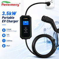 Chargeur EV portable 3,5 kW 16A Type 2 230Vac monophasé IP67 RCD à courant réglable pour usage domestique européen, garage et voyage