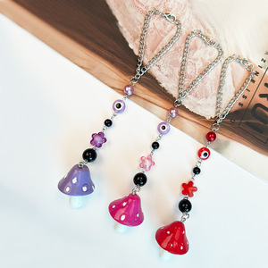 Chaîne de bijoux avec pendentif champignon, breloques œil porte-bonheur et fleur pour femme, accessoire de mode - Product Image 1