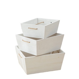 White Organization and Display Antique Wooden Nesting Storage Box With Rope Handle wood crate