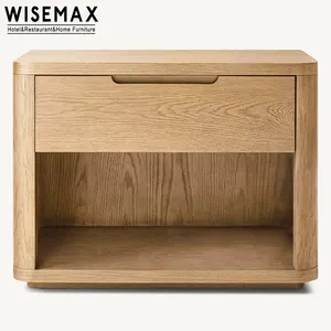 WISEMAX FURNITURE Minimalist Rectangle Solid Oak Wood Bedside Table Retro Bedroom Furniture Cabinet With Single Drawer For Hotel