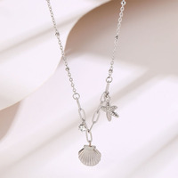Collier en acier inoxydable simple et élégant avec étoile de mer et coquillage pour femme, inaltérable, design de niche, style haut de gamme, accessoire tendance