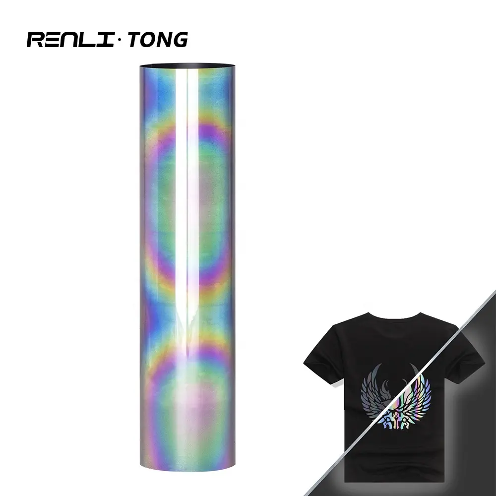 Renlitong reflective rainbow Heat Transfer Vinyl for Clothing Weed Soft PU Chameleon htv heat transfer vinyl