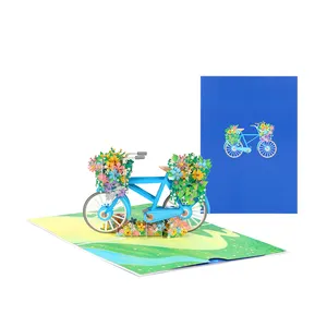 新款3D弹出式生日祝福贺卡创意跨界亚马逊礼品卡自行车花车数码印象纸