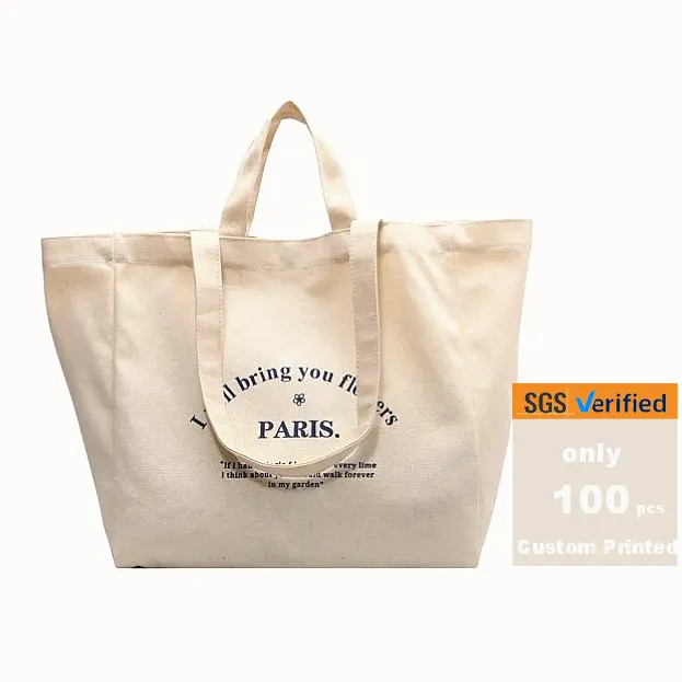 Custom printed logo recycle grocery tote boat bag heavy canvas large bulk reusable personalized cotton shopping bag