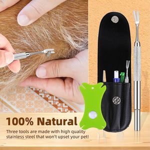 Ensemble d'outils anti-puces et anti-tiques approuvés par le vétérinaire-Kit d'élimination des tiques 5 en 1 avec acier inoxydable-Comprend une pochette Design portable pour animaux de compagnie - Product Image 3