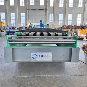 เครื่องขึ้นรูปม้วนเหล็กอัตโนมัติเต็มรูปแบบของ Hauan Machinery สำหรับกระเบื้องหลังคาเหล็กเคลือบสี ความกว้างการป้อน 1220 มม. ความหนา 0.3-0.8 มม. ระบบ PLC - Product Image 2